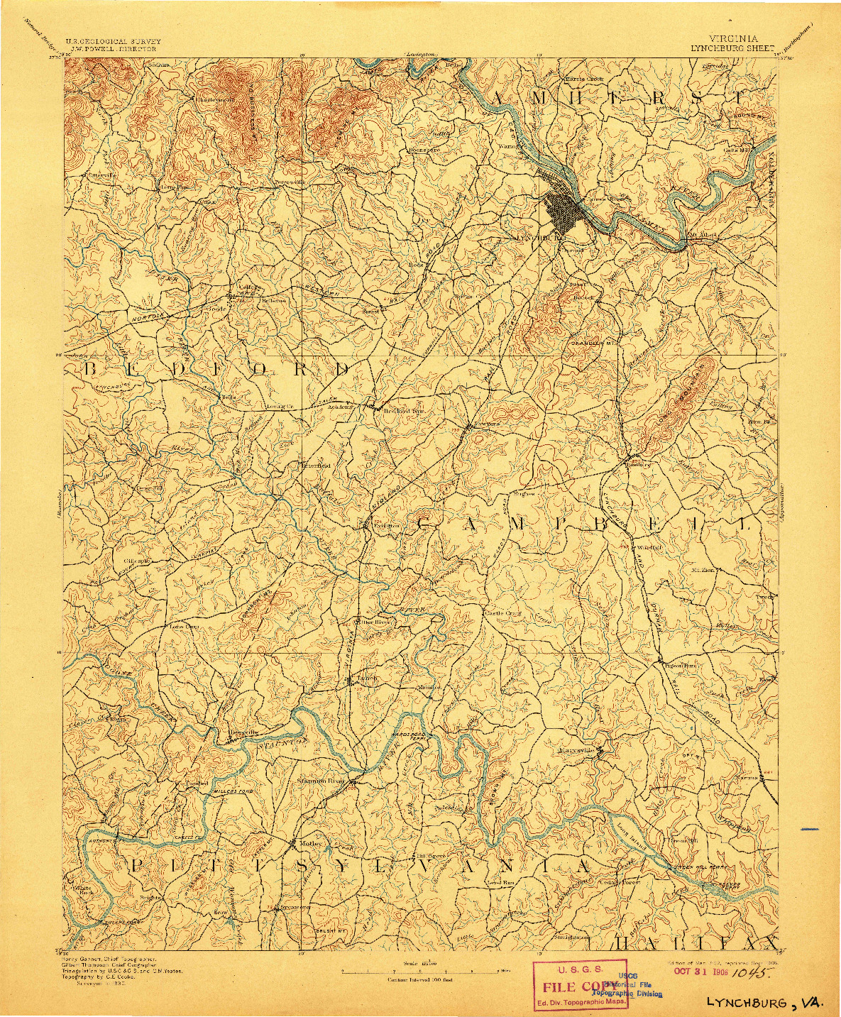 USGS 1:125000-SCALE QUADRANGLE FOR LYNCHBURG, VA 1892