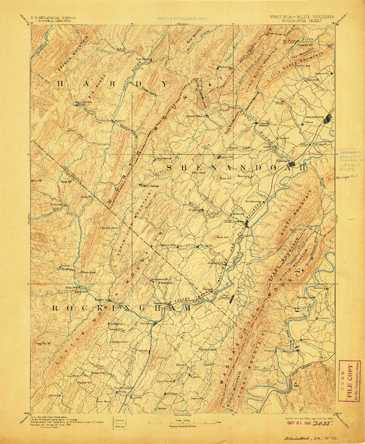 USGS 1:125000-SCALE QUADRANGLE FOR WOODSTOCK, VA 1892