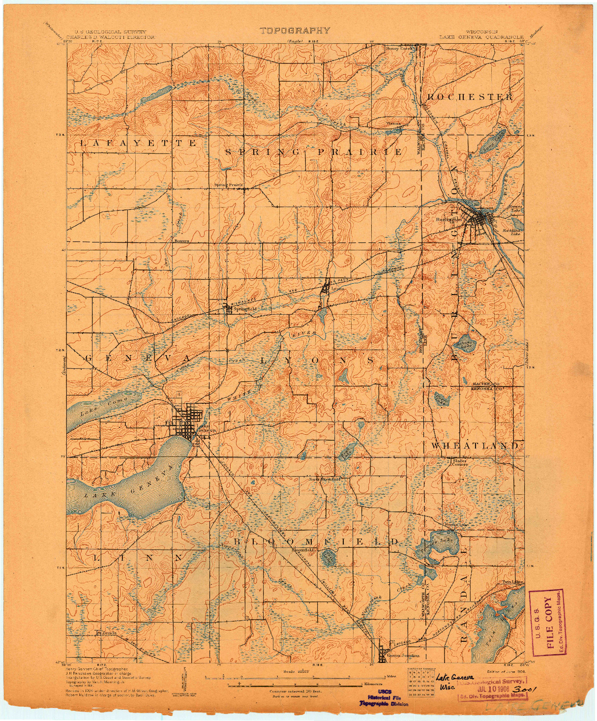 USGS 1:62500-SCALE QUADRANGLE FOR LAKE GENEVA, WI 1906