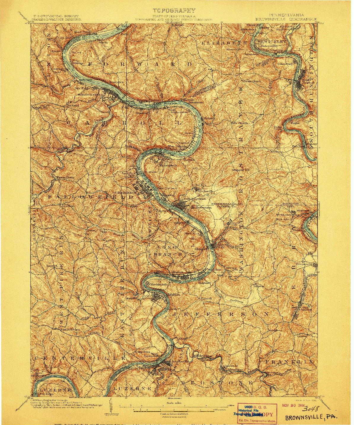 USGS 1:62500-SCALE QUADRANGLE FOR BROWNSVILLE, PA 1906