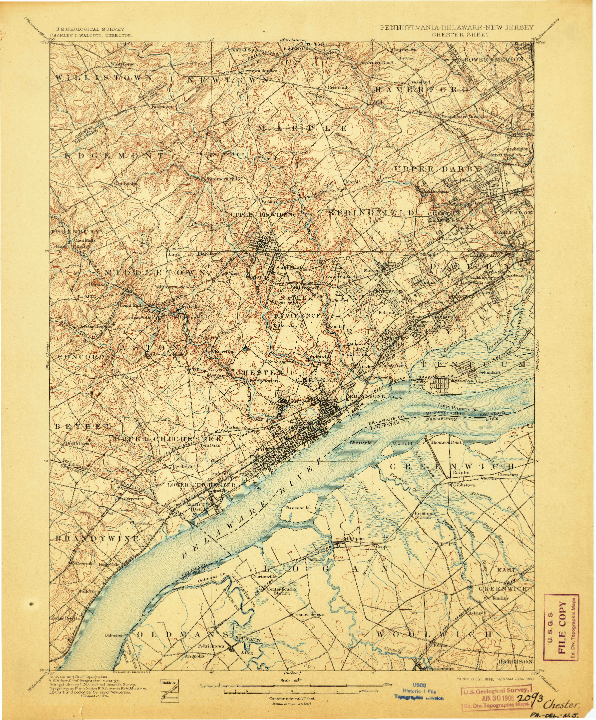 USGS 1:62500-SCALE QUADRANGLE FOR CHESTER, PA 1898