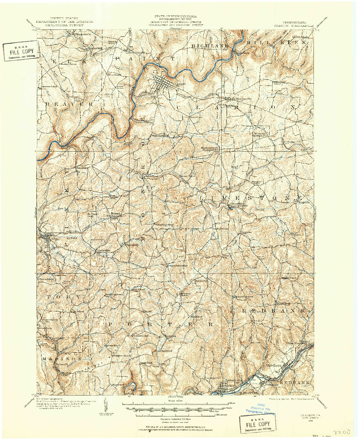 USGS 1:62500-SCALE QUADRANGLE FOR CLARION, PA 1906