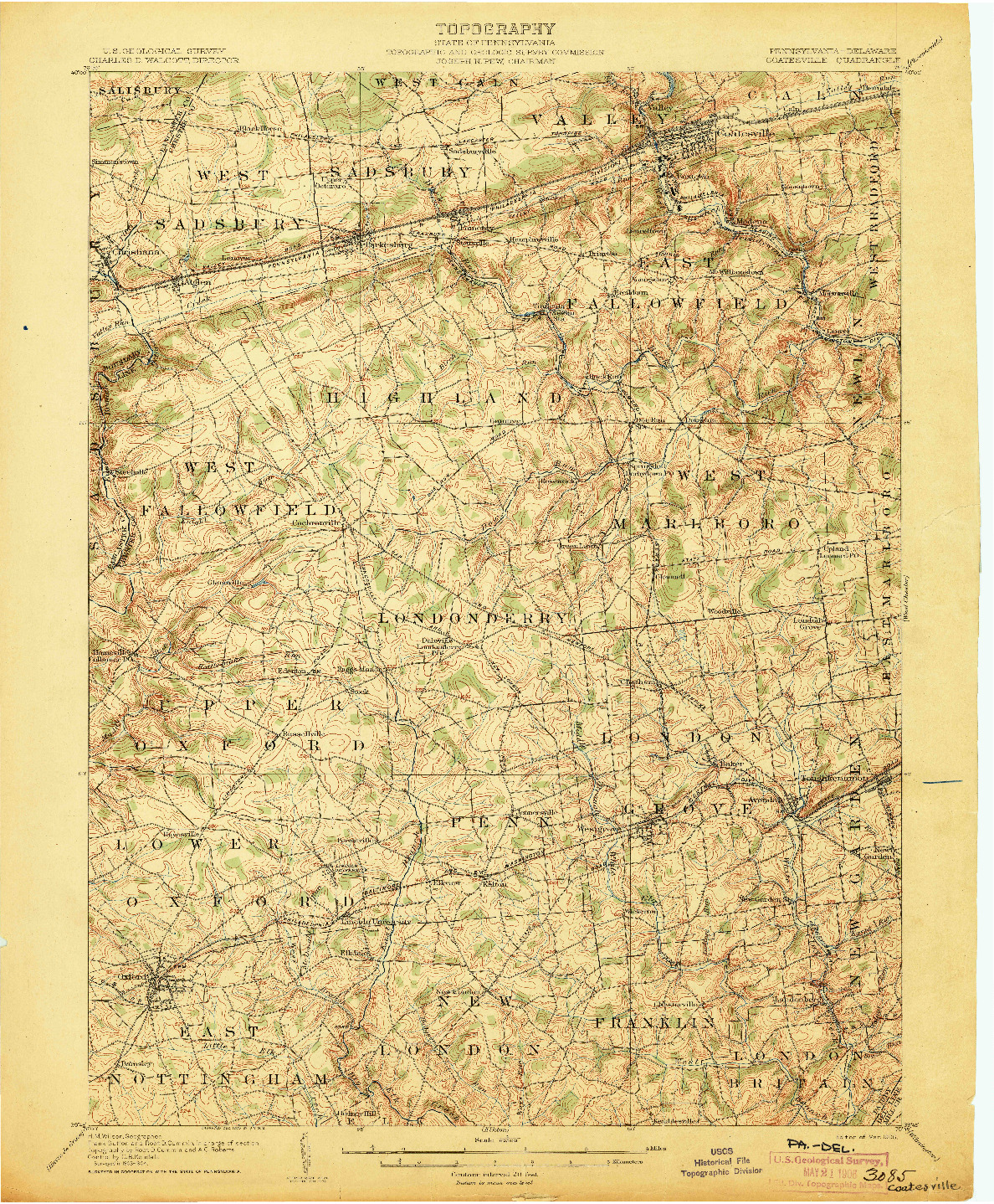 USGS 1:62500-SCALE QUADRANGLE FOR COATESVILLE, PA 1906