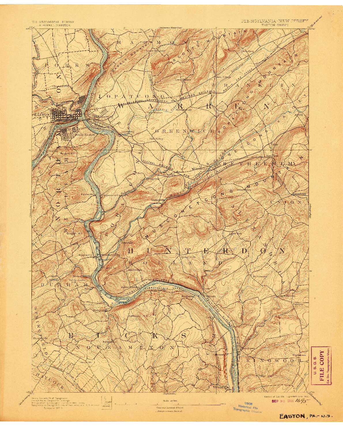 USGS 1:62500-SCALE QUADRANGLE FOR EASTON, PA 1891