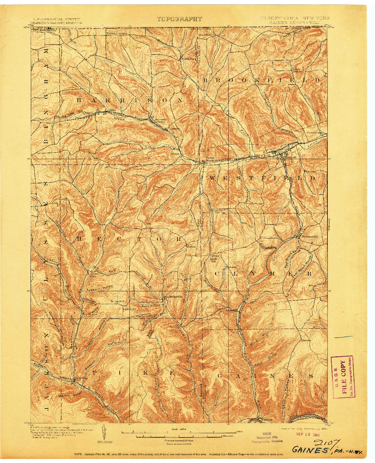 USGS 1:62500-SCALE QUADRANGLE FOR GAINES, PA 1900