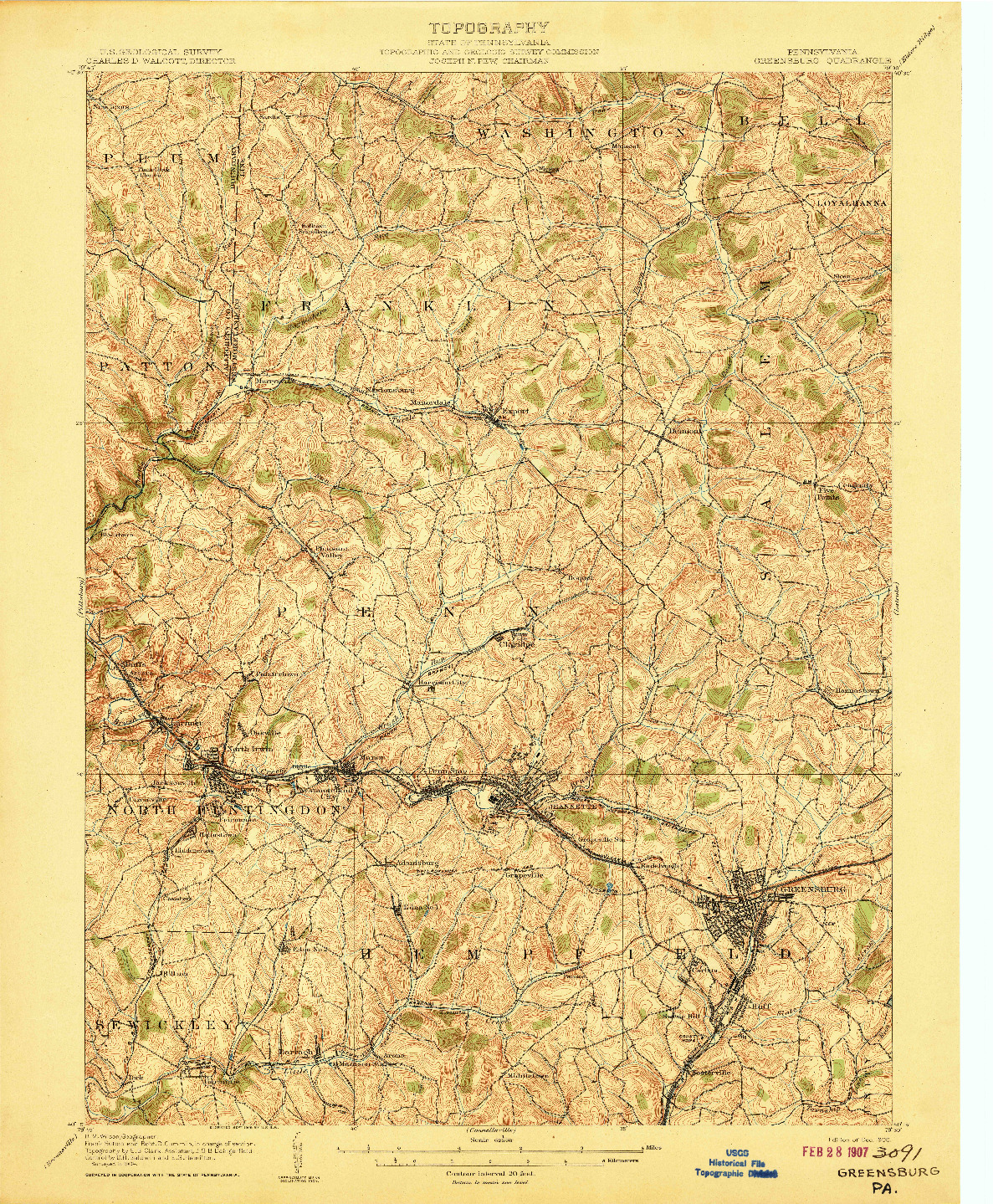 USGS 1:62500-SCALE QUADRANGLE FOR GREENSBURG, PA 1906