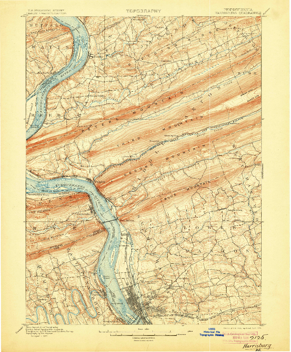 USGS 1:62500-SCALE QUADRANGLE FOR HARRISBURG, PA 1899