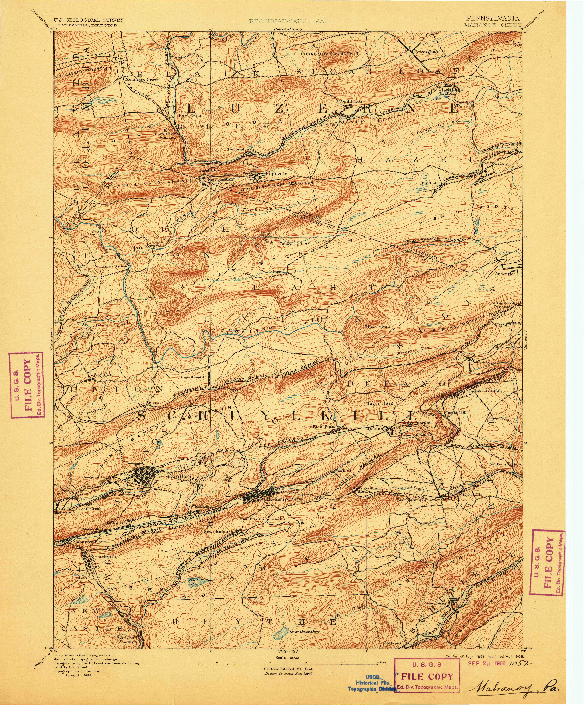 USGS 1:62500-SCALE QUADRANGLE FOR MAHANOY, PA 1893