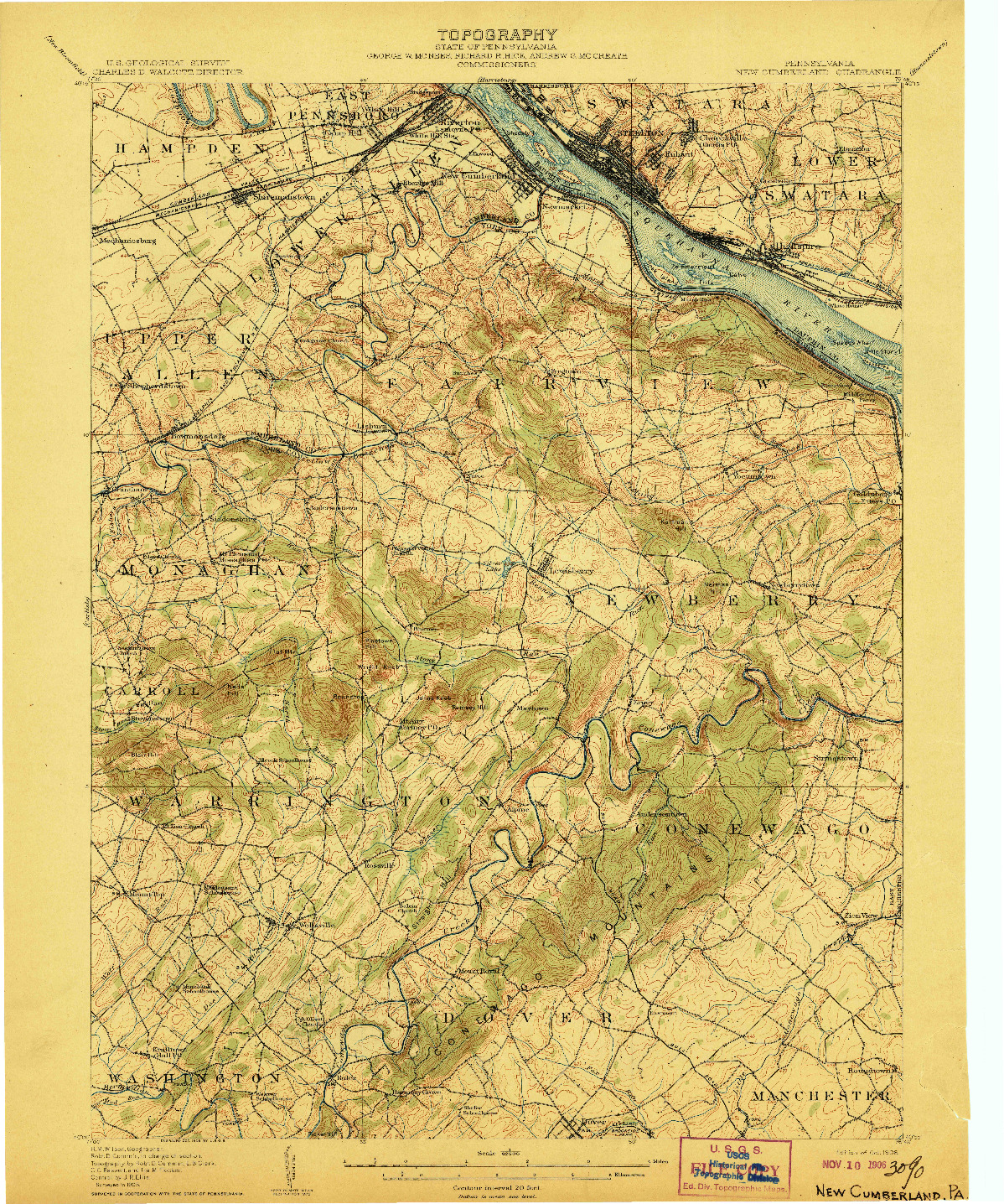 USGS 1:62500-SCALE QUADRANGLE FOR NEW CUMBERLAND, PA 1906