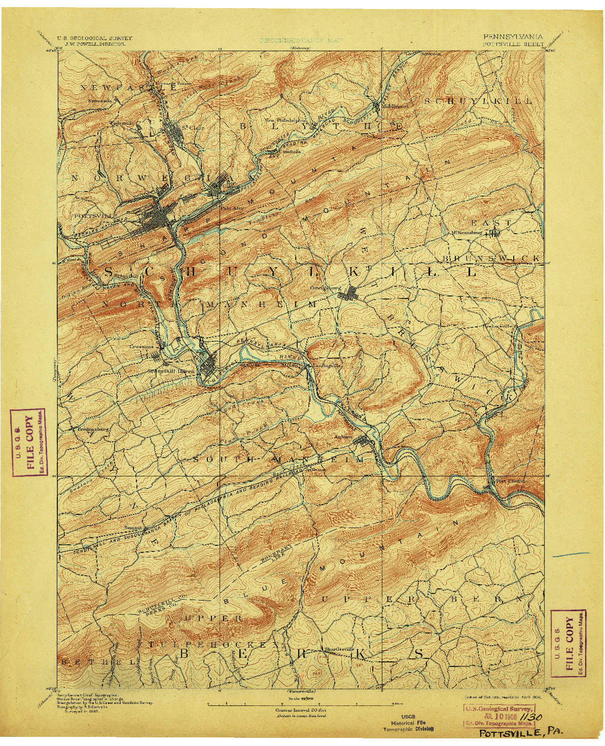 USGS 1:62500-SCALE QUADRANGLE FOR POTTSVILLE, PA 1891