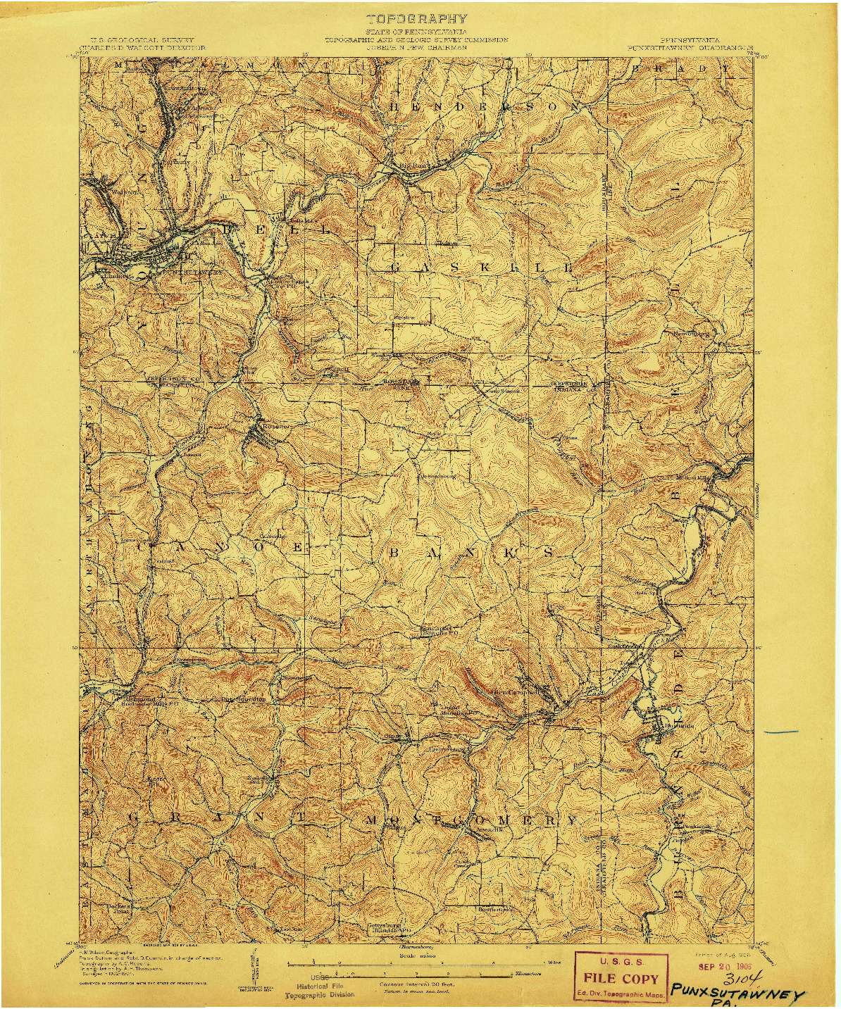 USGS 1:62500-SCALE QUADRANGLE FOR PUNXSUTAWNEY, PA 1906