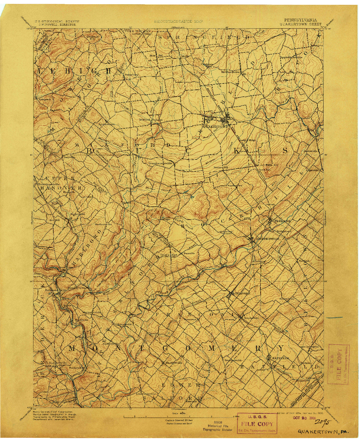 USGS 1:62500-SCALE QUADRANGLE FOR QUAKERTOWN, PA 1894