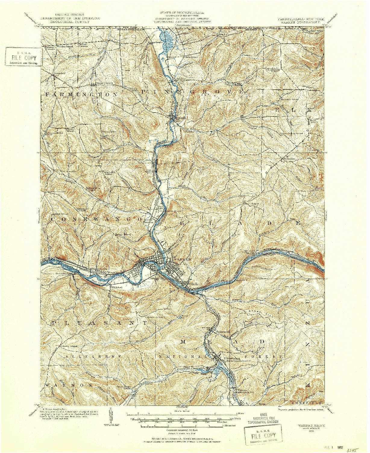 USGS 1:62500-SCALE QUADRANGLE FOR WARREN, PA 1906