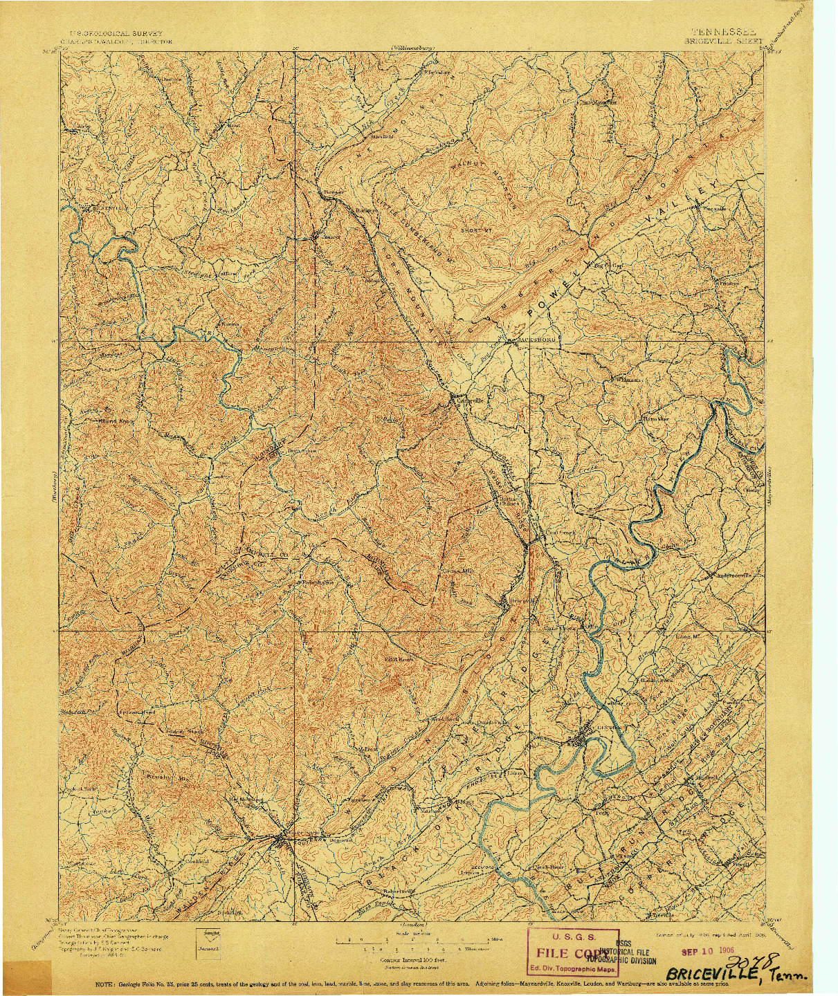 USGS 1:125000-SCALE QUADRANGLE FOR BRICEVILLE, TN 1896