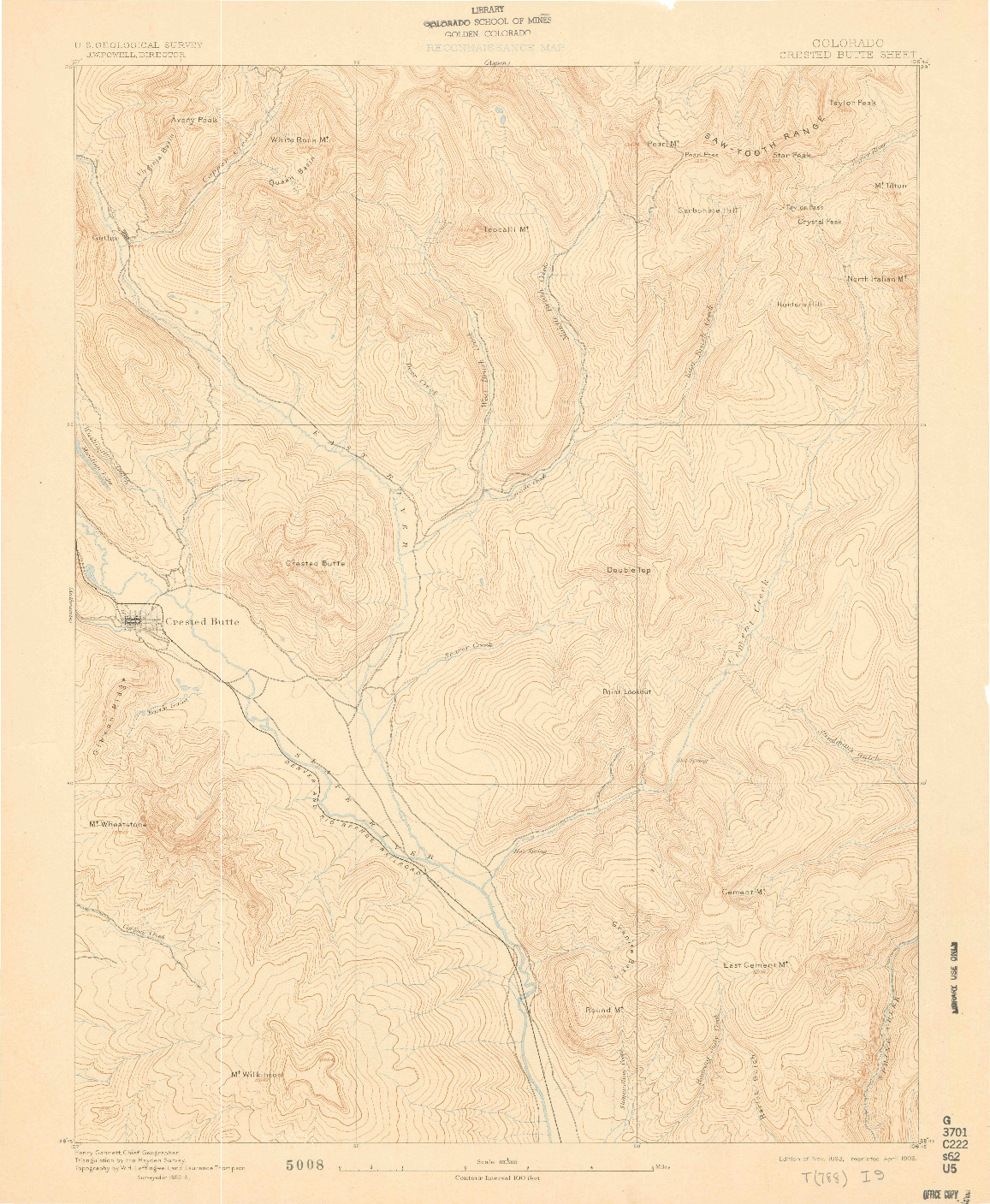 USGS 1:62500-SCALE QUADRANGLE FOR CRESTED BUTTE, CO 1893