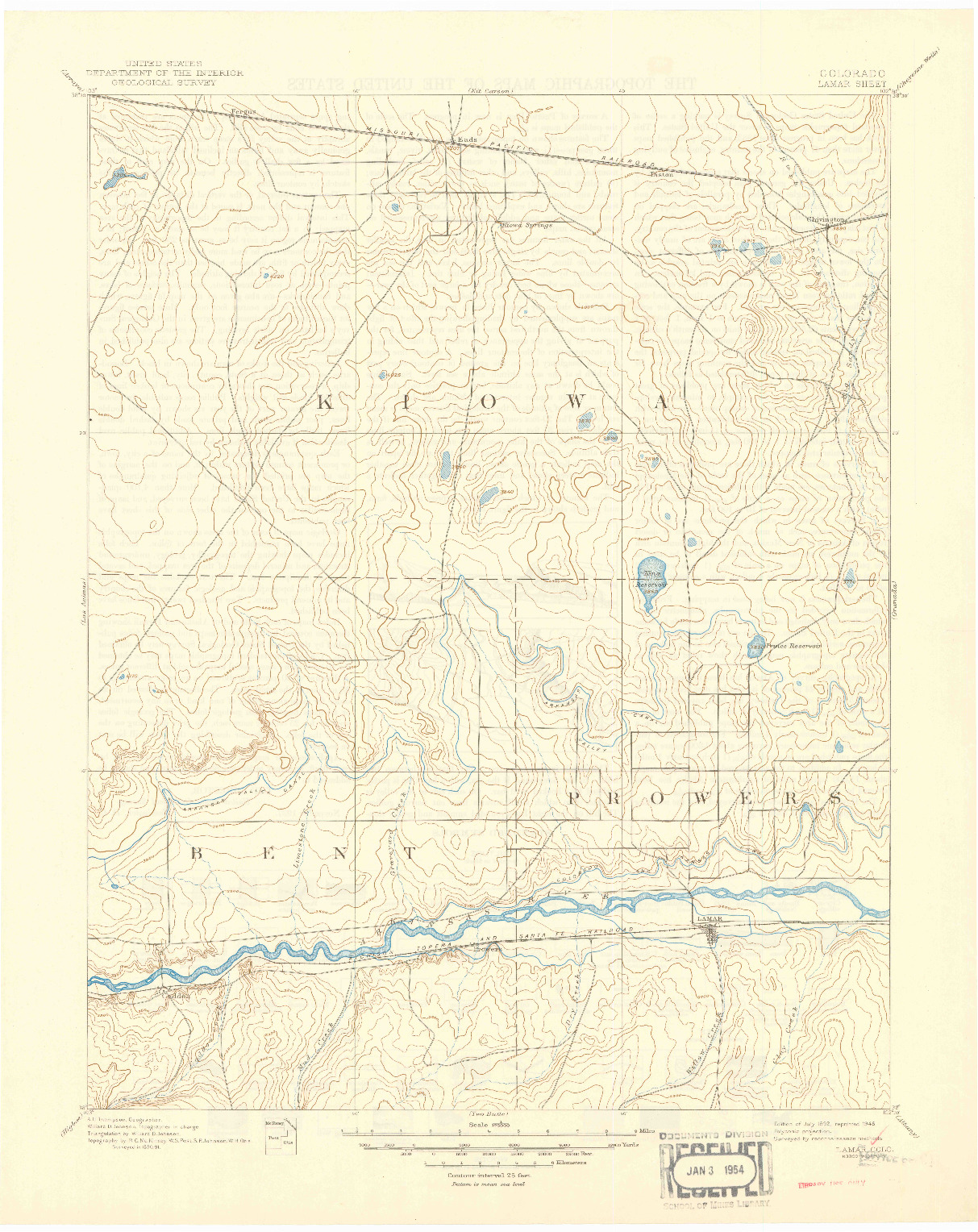 USGS 1:125000-SCALE QUADRANGLE FOR LAMAR, CO 1892