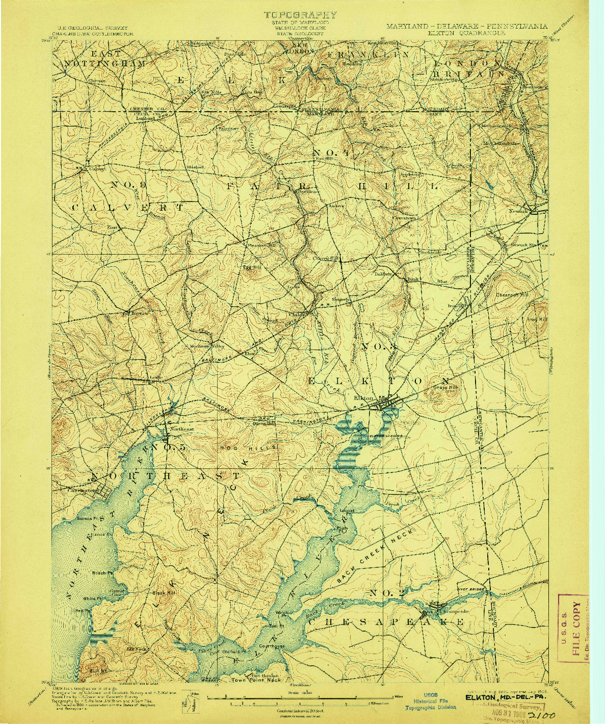 USGS 1:62500-SCALE QUADRANGLE FOR ELKTON, MD 1900