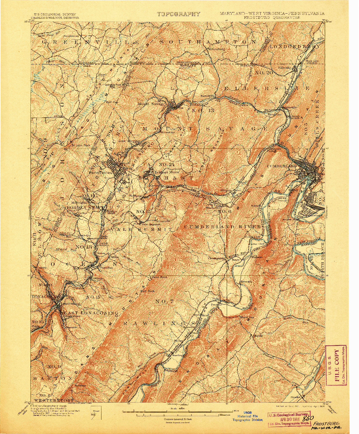 USGS 1:62500-SCALE QUADRANGLE FOR FROSTBURG, MD 1901