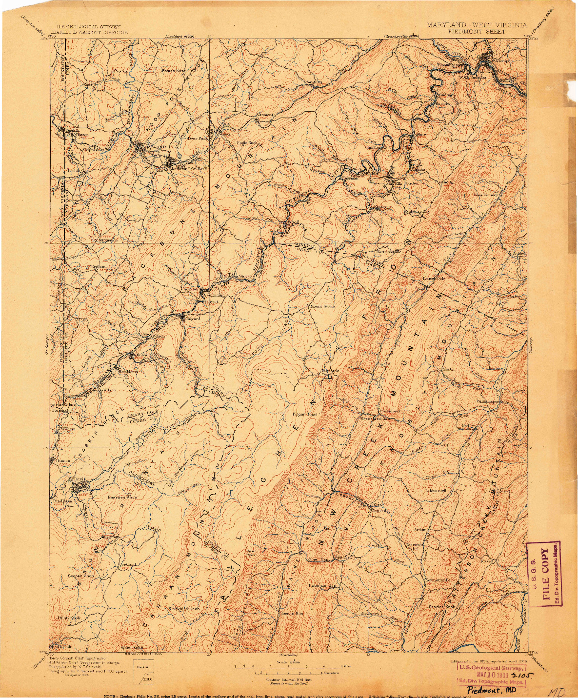 USGS 1:125000-SCALE QUADRANGLE FOR PIEDMONT, MD 1895