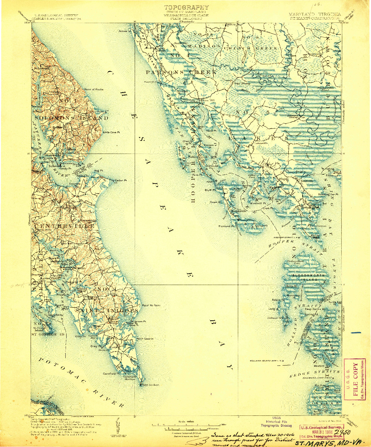 USGS 1:125000-SCALE QUADRANGLE FOR ST. MARYS, MD 1906