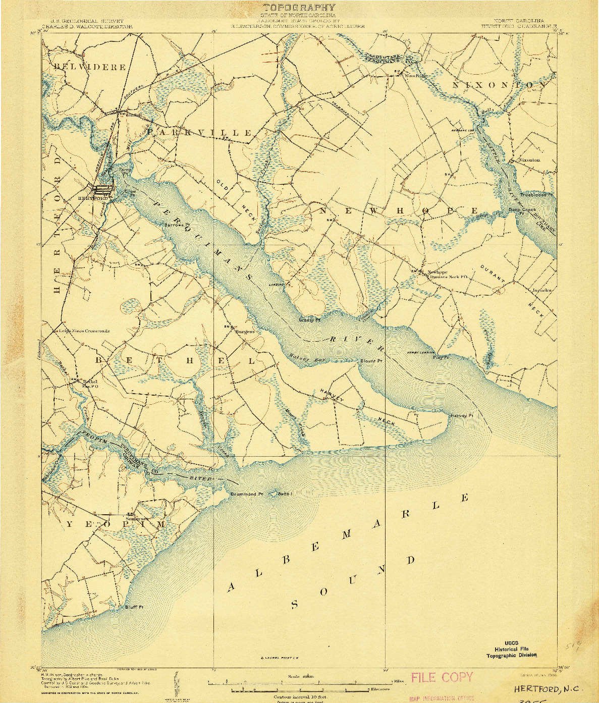 USGS 1:62500-SCALE QUADRANGLE FOR HERTFORD, NC 1906