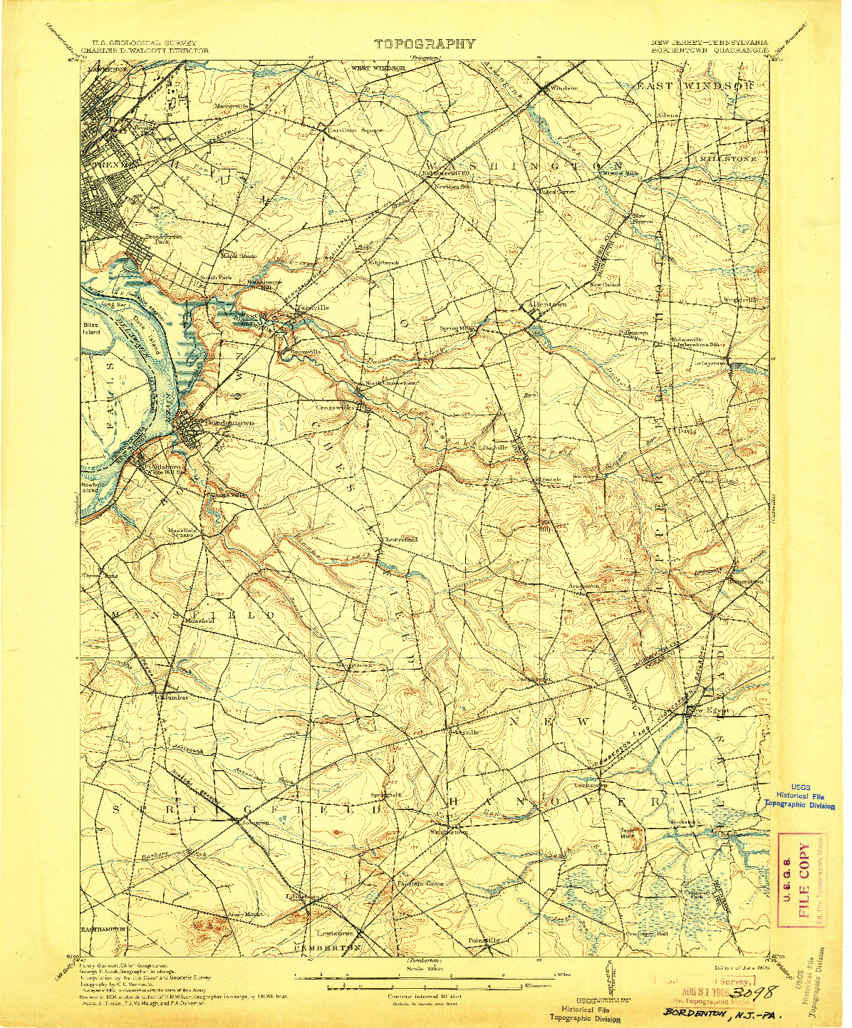 USGS 1:62500-SCALE QUADRANGLE FOR BORDENTOWN, NJ 1906