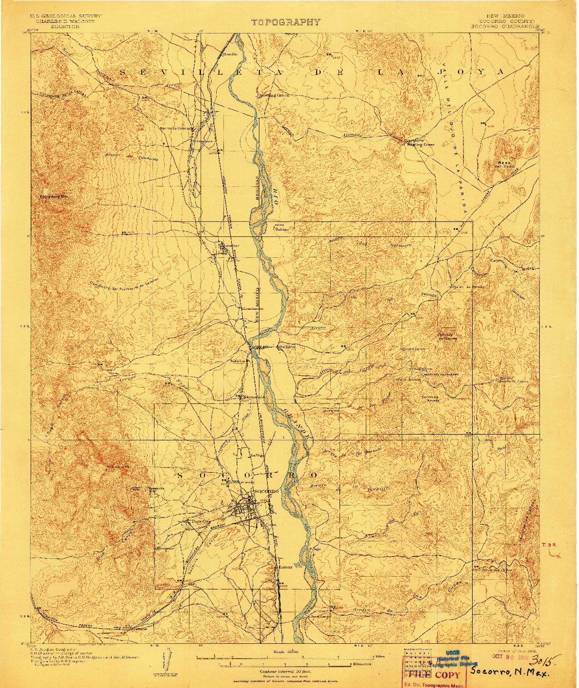 USGS 1:62500-SCALE QUADRANGLE FOR SOCORRO, NM 1906