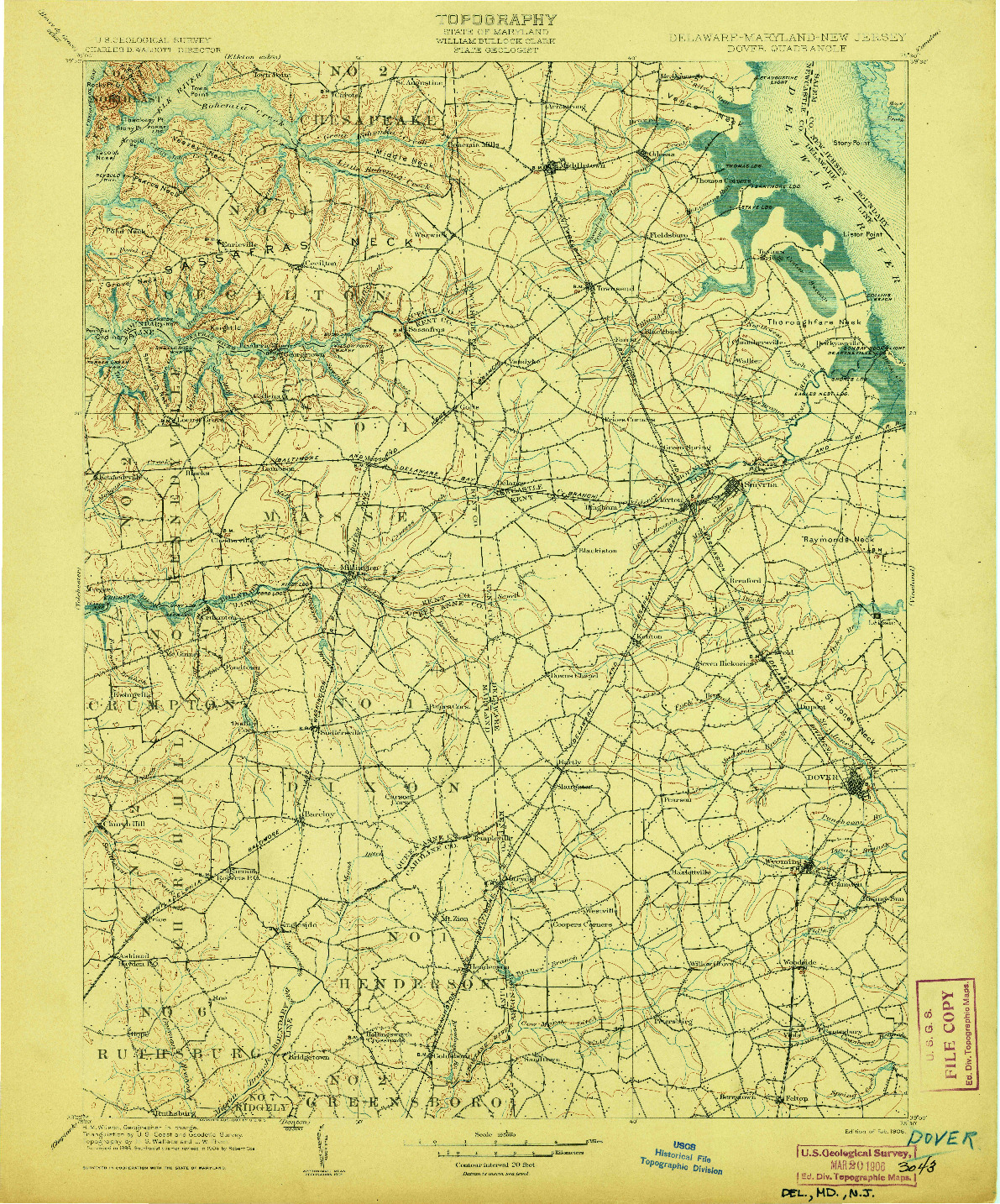 USGS 1:125000-SCALE QUADRANGLE FOR DOVER, DE 1906