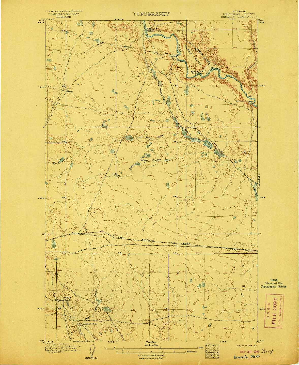 USGS 1:62500-SCALE QUADRANGLE FOR KREMLIN, MT 1906