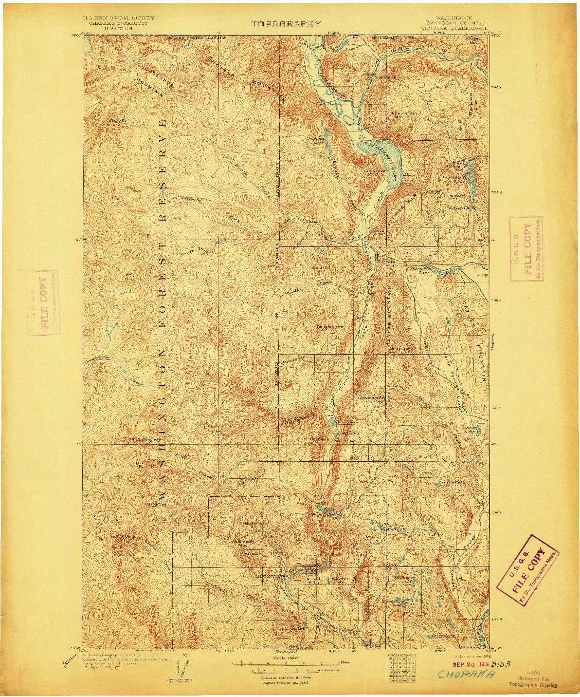 USGS 1:125000-SCALE QUADRANGLE FOR CHOPAKA, WA 1906