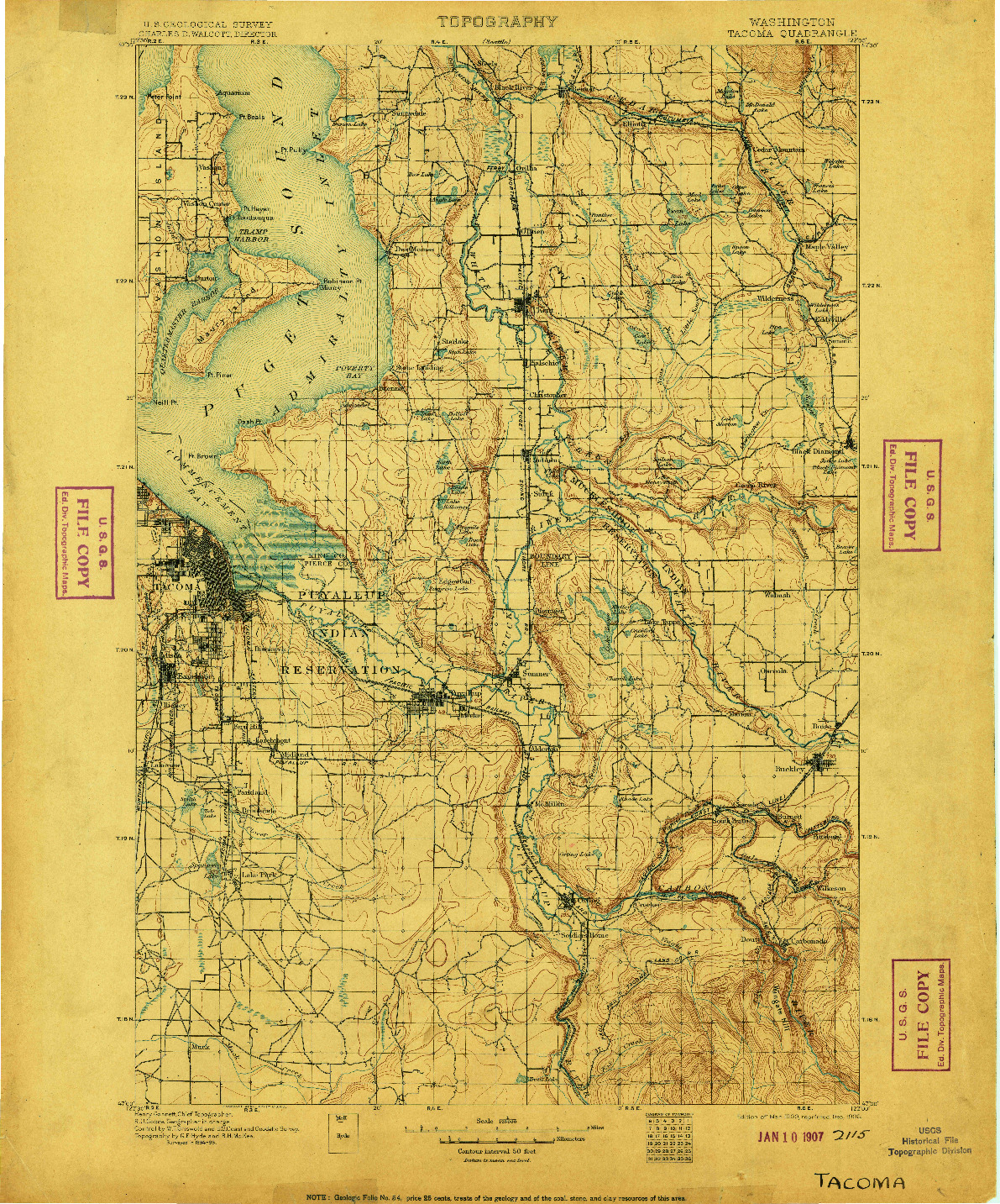 USGS 1:125000-SCALE QUADRANGLE FOR TACOMA, WA 1900