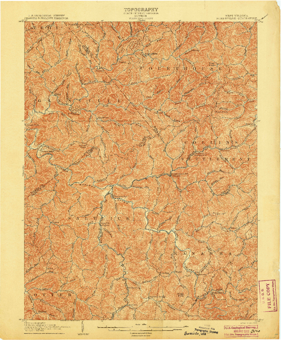 USGS 1:62500-SCALE QUADRANGLE FOR BURNSVILLE, WV 1906