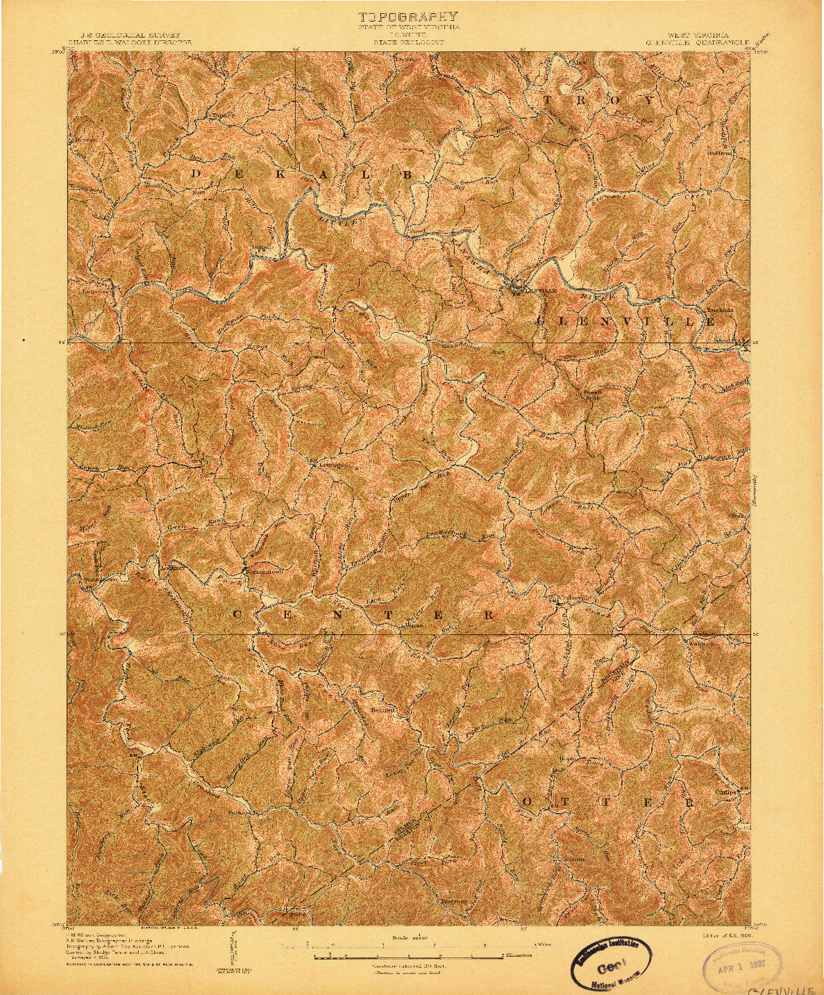 USGS 1:62500-SCALE QUADRANGLE FOR GLENVILLE, WV 1906