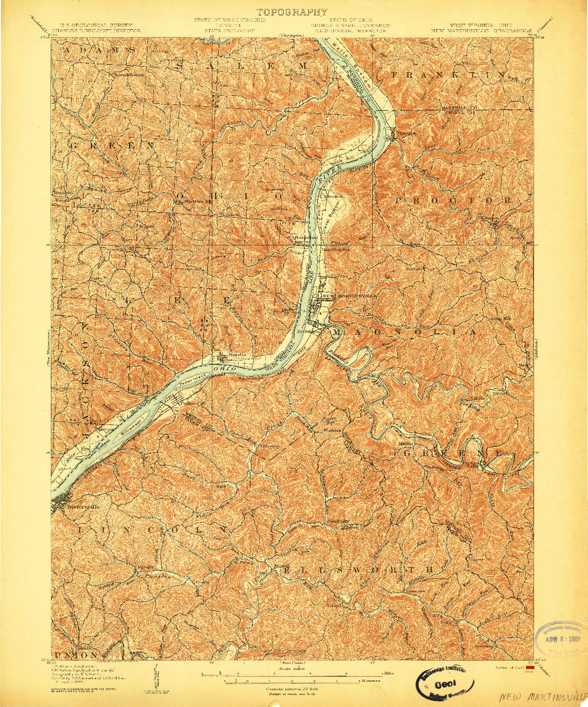 USGS 1:62500-SCALE QUADRANGLE FOR NEW MARTINSVILLE, WV 1906