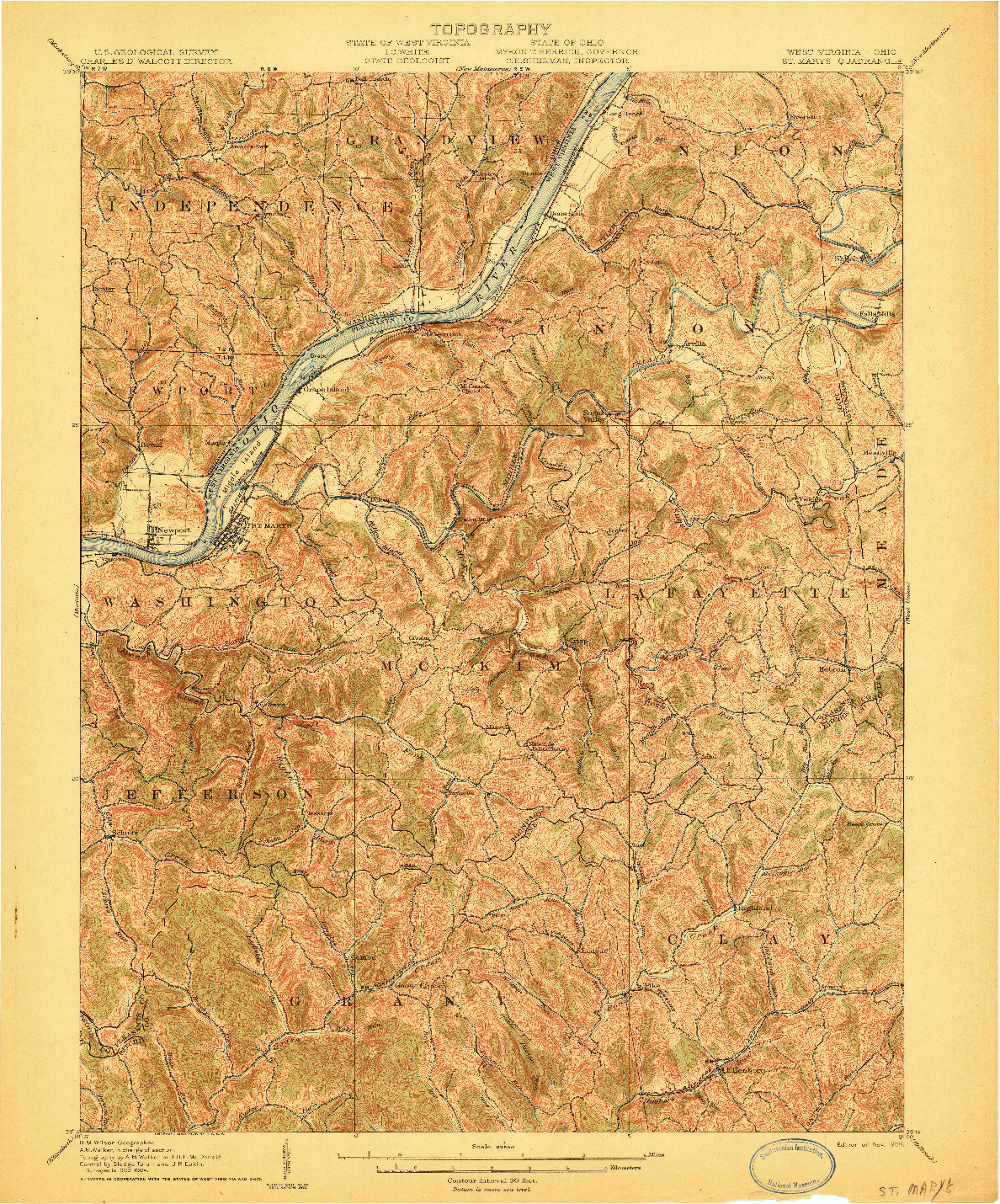 USGS 1:62500-SCALE QUADRANGLE FOR ST MARYS, WV 1906