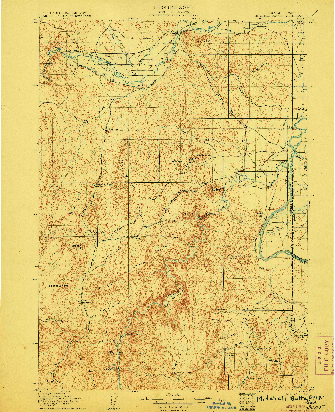 USGS 1:125000-SCALE QUADRANGLE FOR MITCHELL BUTTE, OR 1906