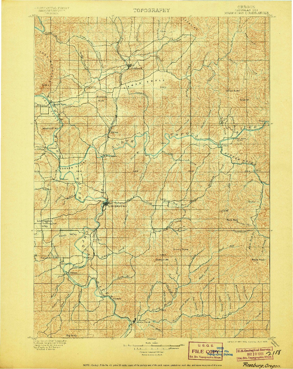 USGS 1:125000-SCALE QUADRANGLE FOR ROSEBURG, OR 1900