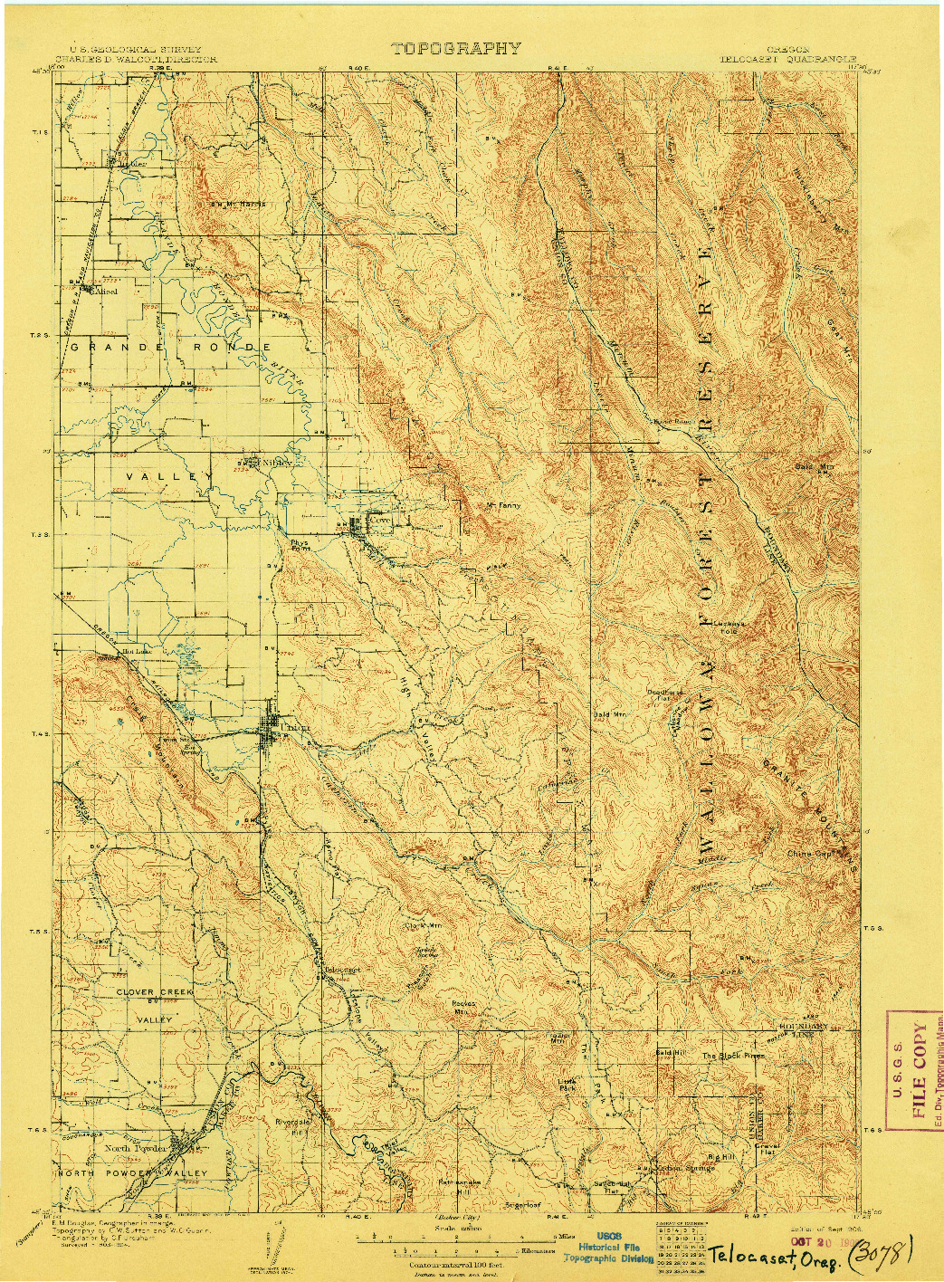 USGS 1:125000-SCALE QUADRANGLE FOR TELOCASET, OR 1906