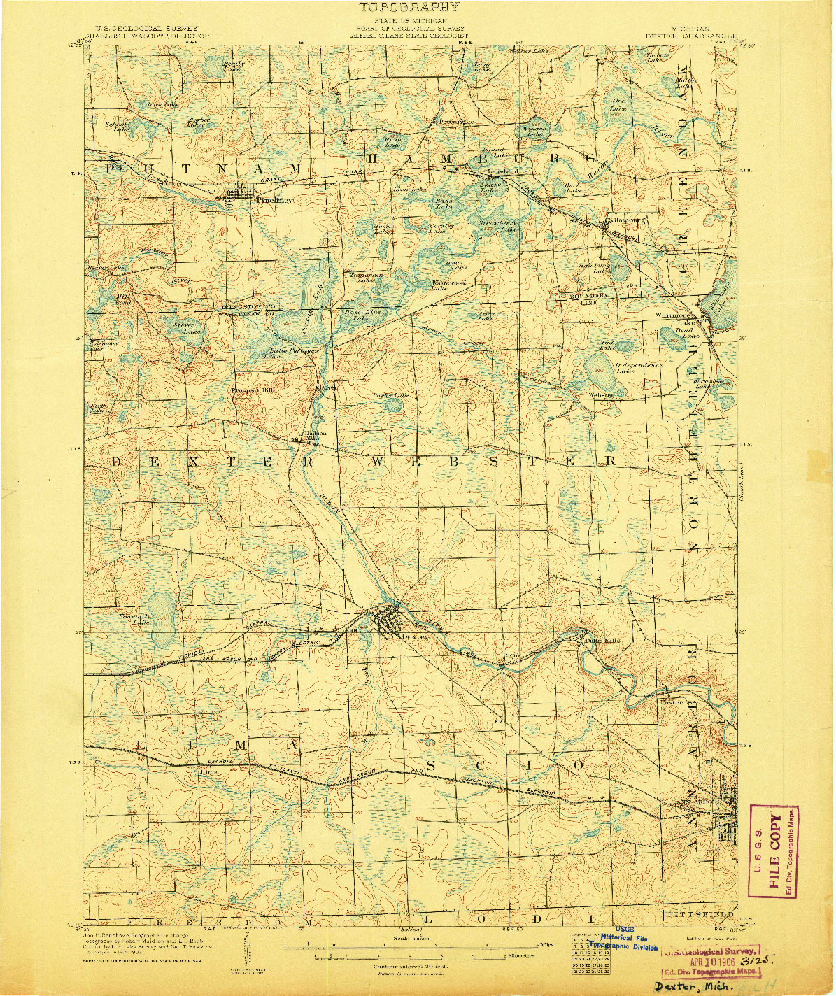 USGS 1:62500-SCALE QUADRANGLE FOR DEXTER, MI 1906