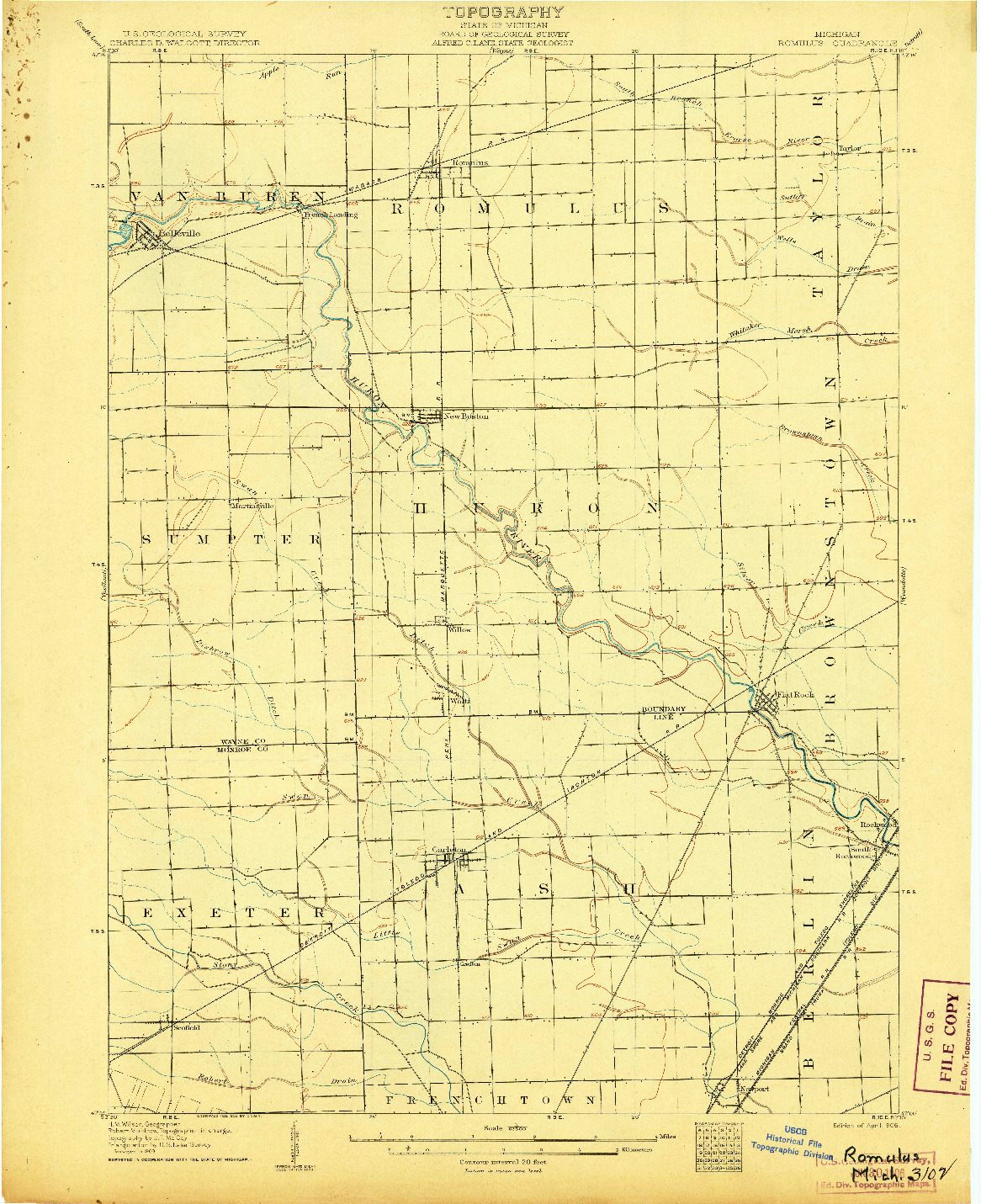 USGS 1:62500-SCALE QUADRANGLE FOR ROMULUS, MI 1906