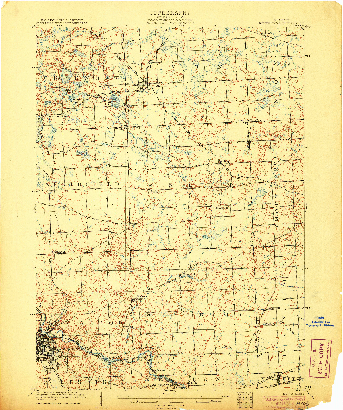 USGS 1:62500-SCALE QUADRANGLE FOR SOUTH LYON, MI 1906