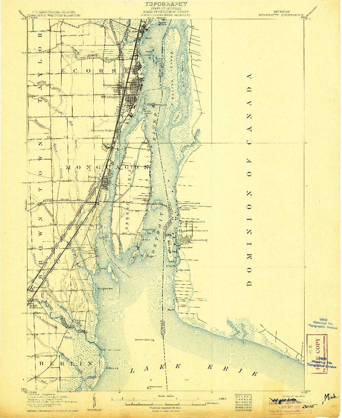 USGS 1:62500-SCALE QUADRANGLE FOR WYANDOTTE, MI 1906