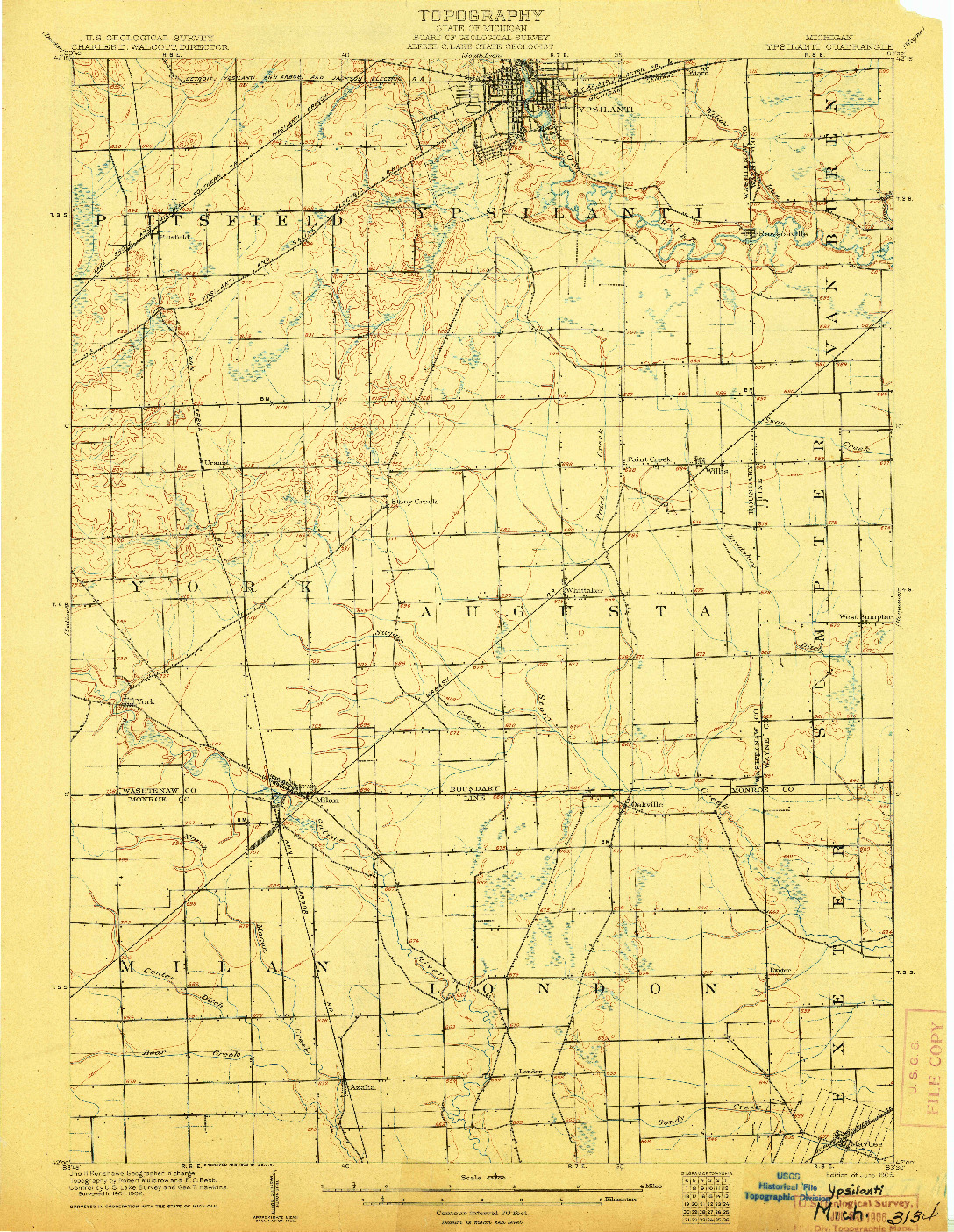 USGS 1:62500-SCALE QUADRANGLE FOR YPSILANTI, MI 1906