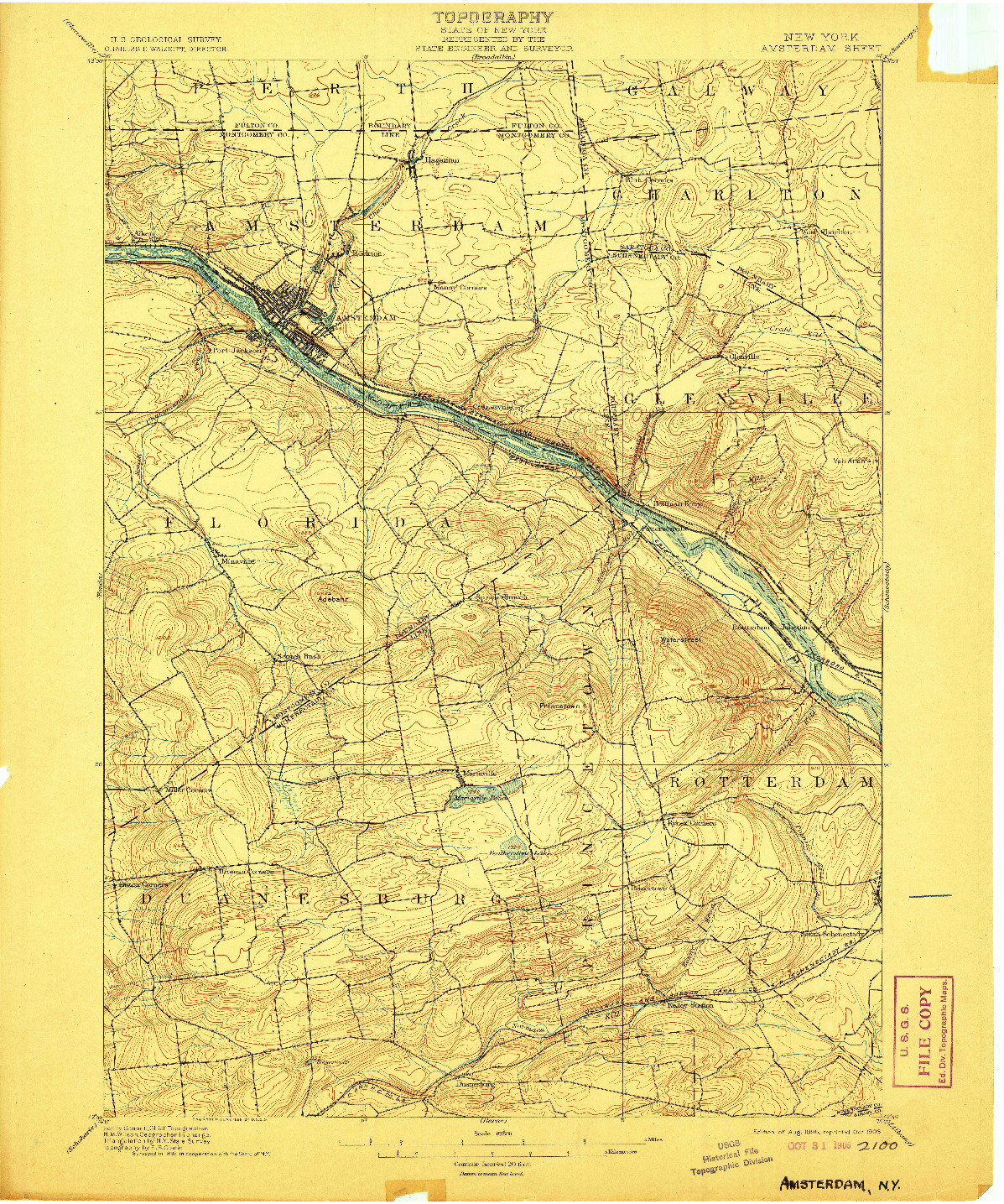 USGS 1:62500-SCALE QUADRANGLE FOR AMSTERDAM, NY 1895