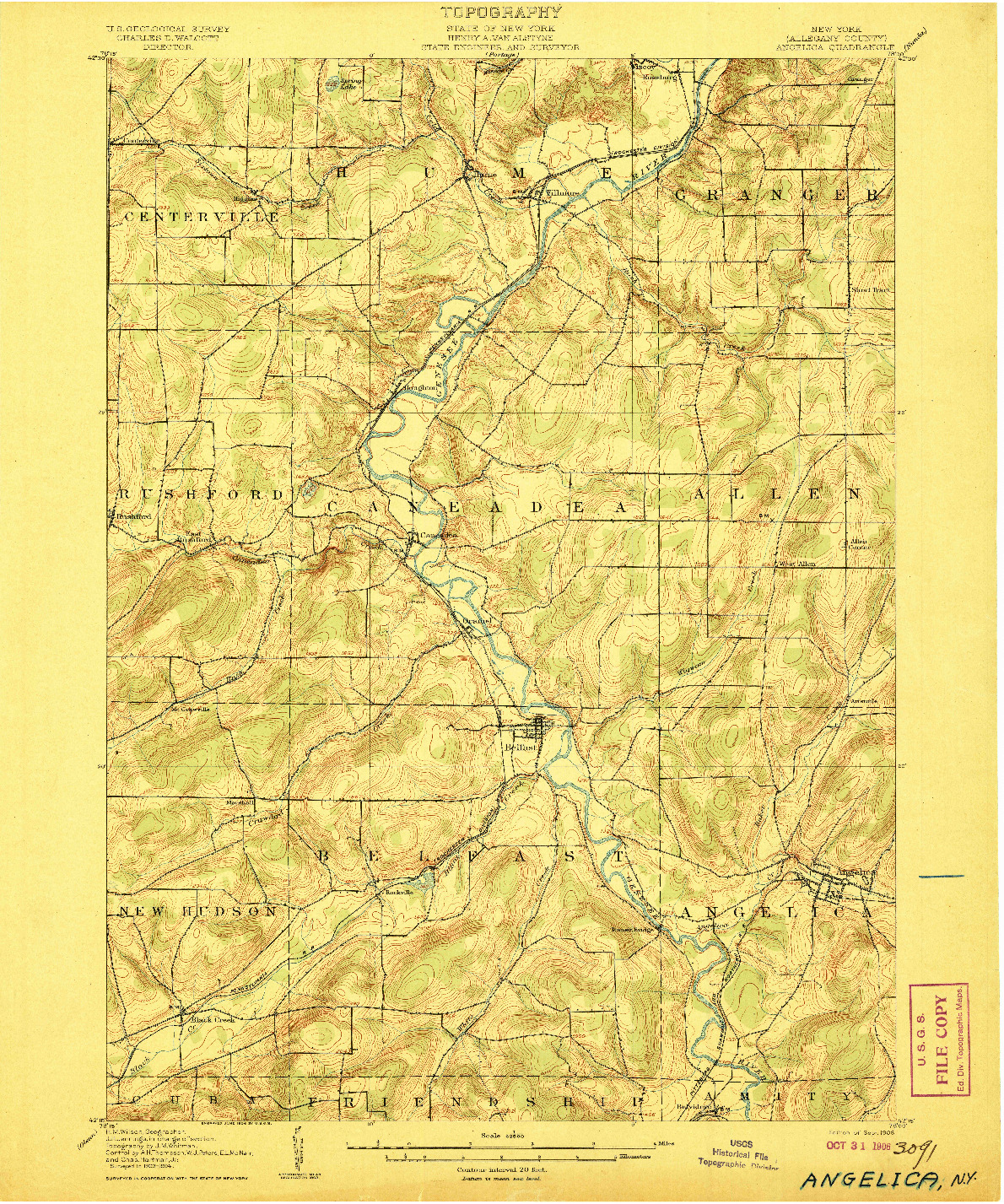 USGS 1:62500-SCALE QUADRANGLE FOR ANGELICA, NY 1906