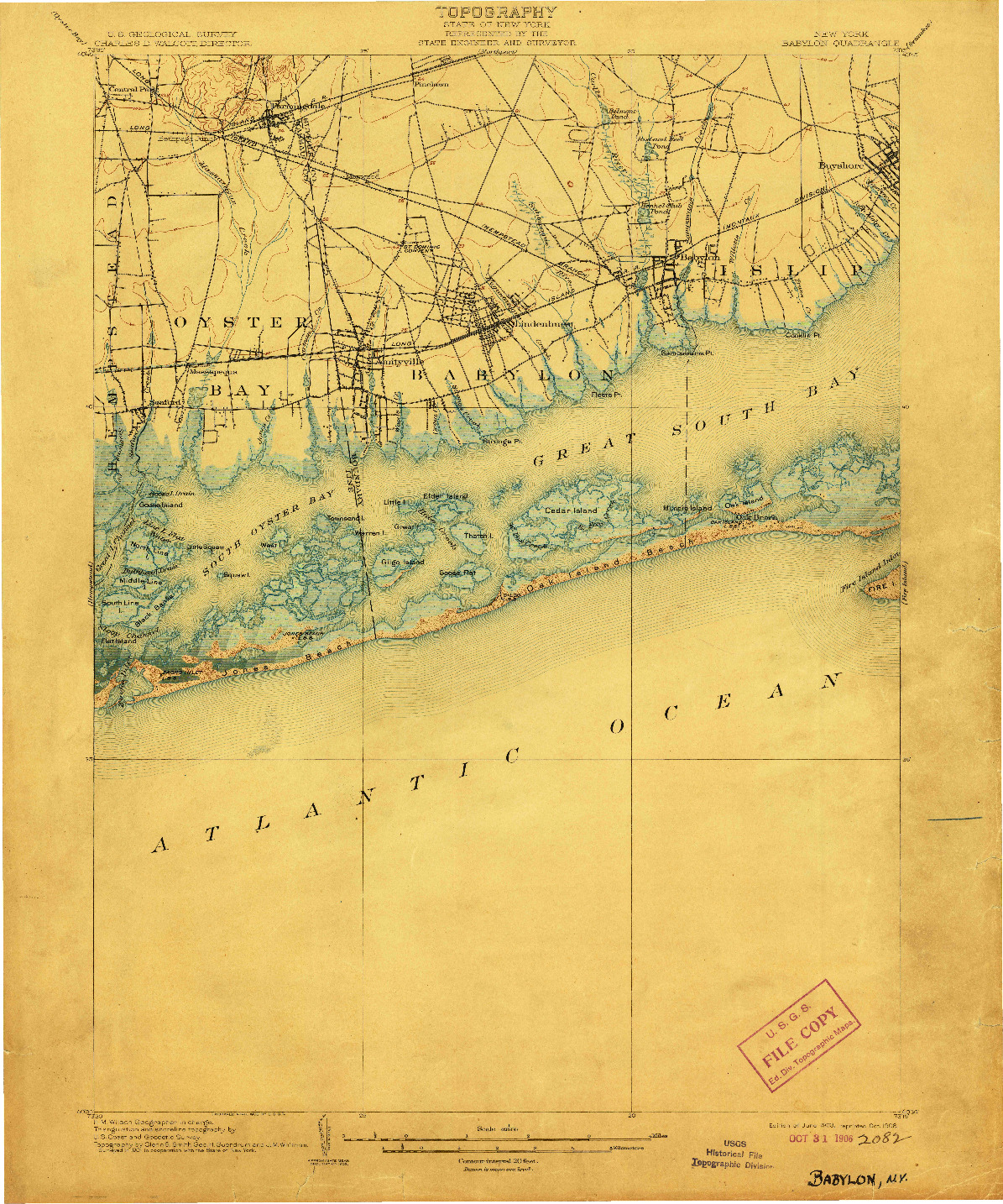 USGS 1:62500-SCALE QUADRANGLE FOR BABYLON, NY 1903