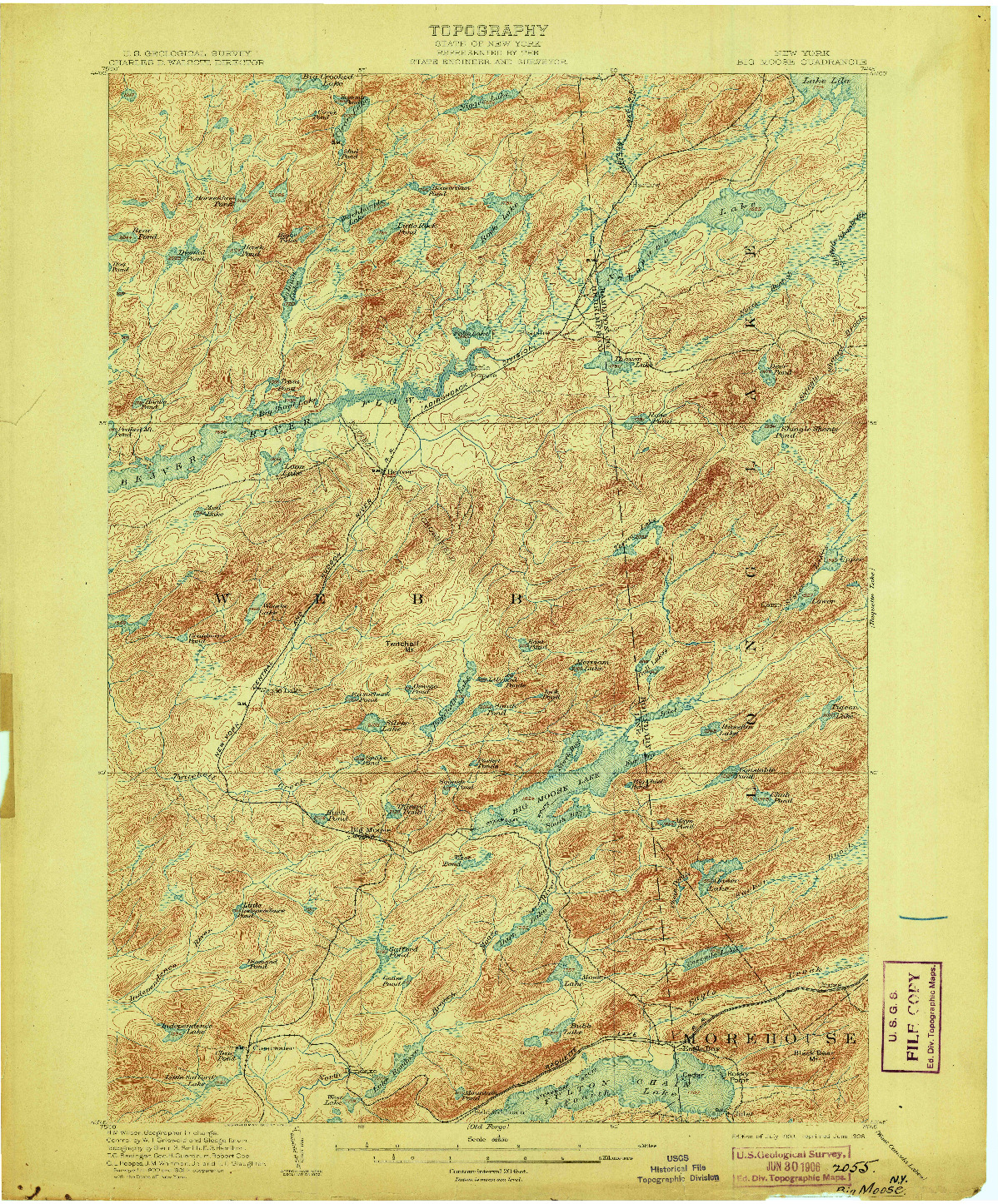 USGS 1:62500-SCALE QUADRANGLE FOR BIG MOOSE, NY 1903