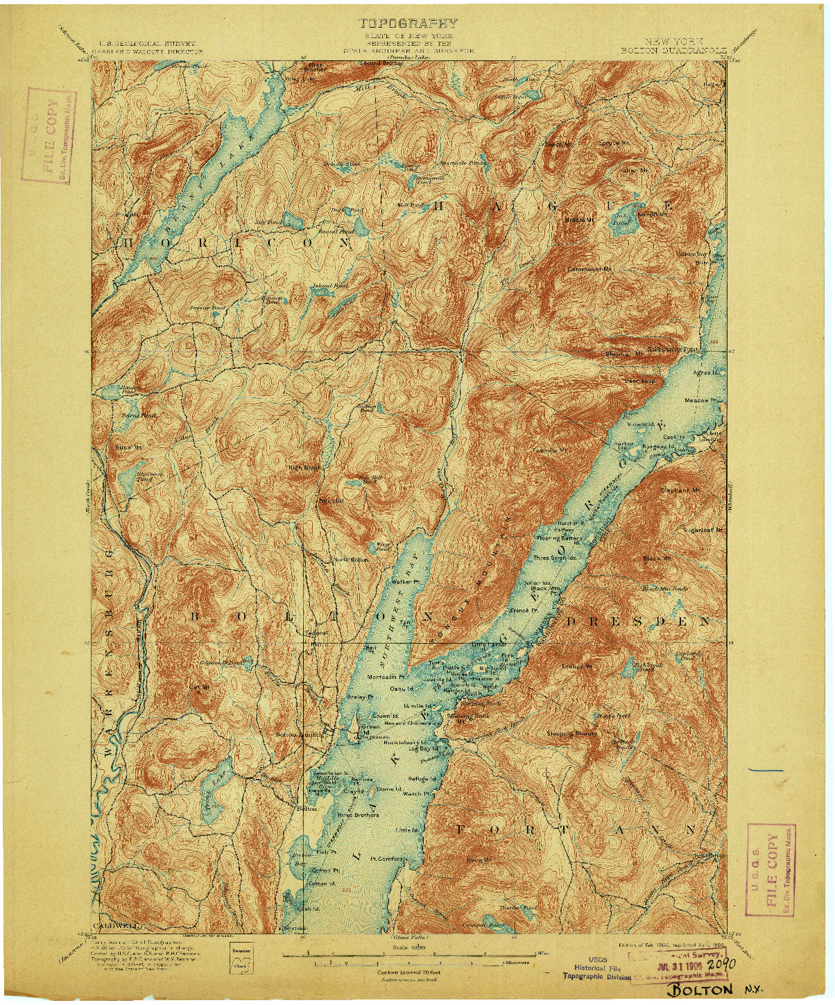 USGS 1:62500-SCALE QUADRANGLE FOR BOLTON, NY 1900