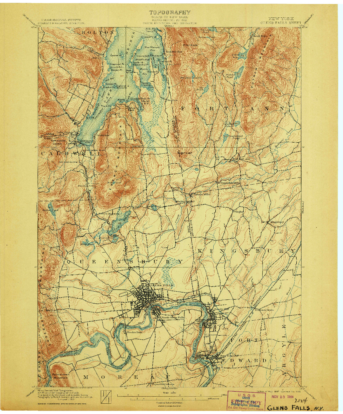 USGS 1:62500-SCALE QUADRANGLE FOR GLENS FALLS, NY 1897