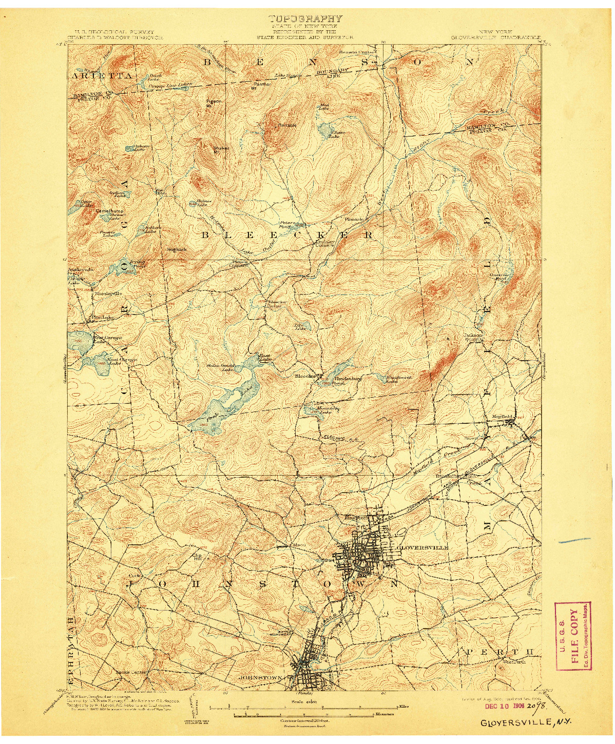 USGS 1:62500-SCALE QUADRANGLE FOR GLOVERSVILLE, NY 1903